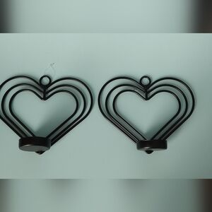 Candle Holder Shaped Heart Wall 2 Pieces Black Metal  New Never Used Size small